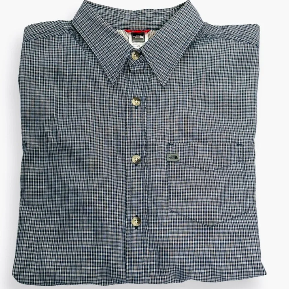 The North Face Shirt Mens L Blue Plaid Long Sleeve Pockets Modal Button-Up Mesh‎